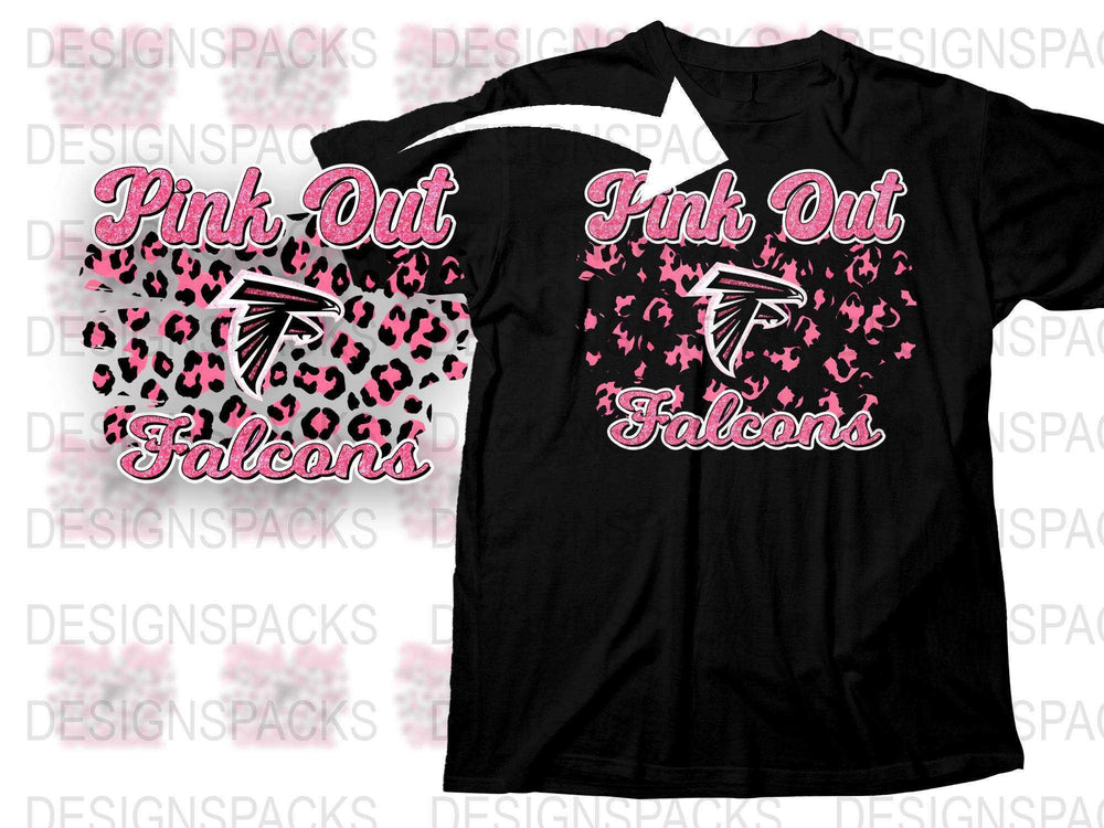 Pink Out Falcons T-Shirt, Breast Cancer Awareness, Pink Ribbon, Sports Team Support, Black and Pink Shirt, Graphic Tee for Events
