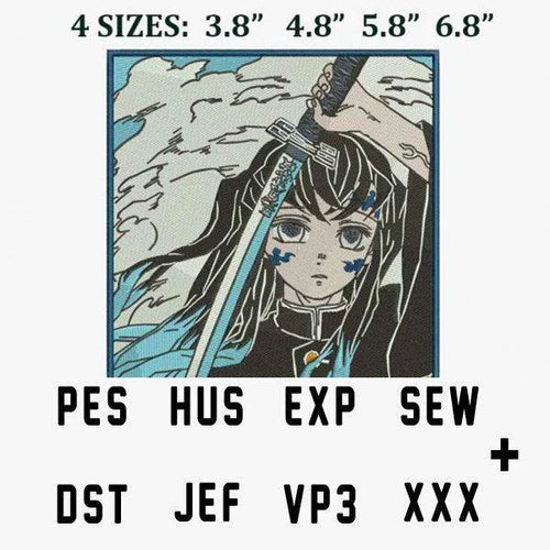 Muichiro Tokito Sword Anime Embroidery Design
