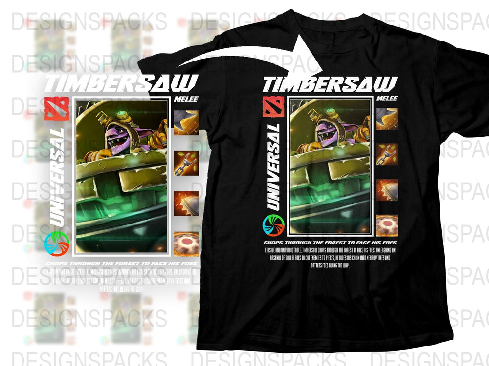 Timbersaw Dota 2 T-Shirt, Gaming Tee, Black Cotton Shirt, Men's eSports Apparel, Unique Gamer Gift