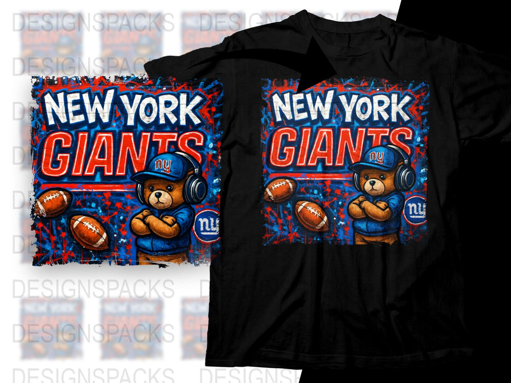 New York Giants T-Shirt, Cute Bear Football Fan Gear, Blue Sports Tee, Unisex Adult Sizes