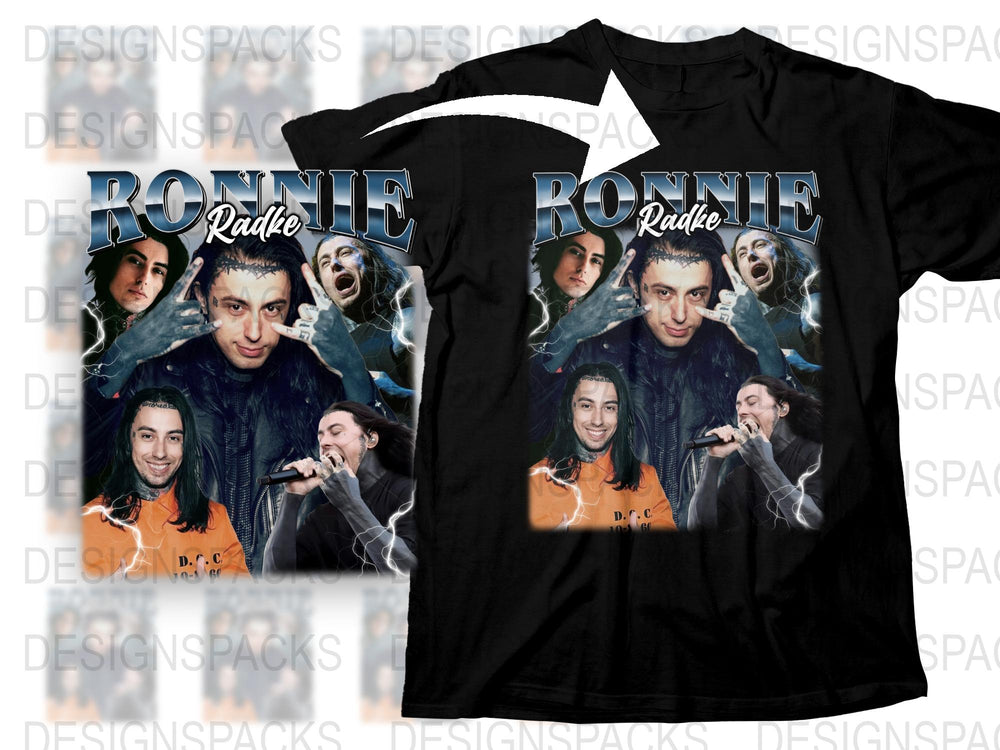 Ronnie Themed Graphic Tee, Multi-Image Design, Unisex Black T-Shirt, Casual Fashion Wear, Trendy Top