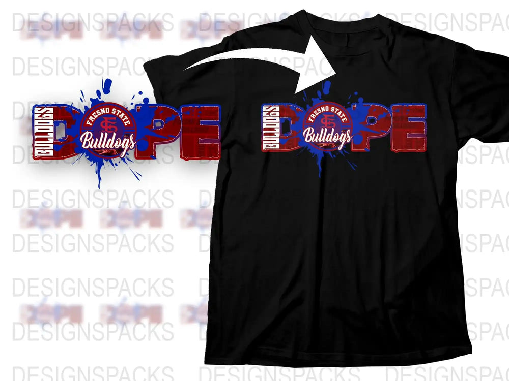 Custom Bulldogs Sports Team T-Shirt, Red and Blue Graphic Tee, Splatter Design, Unisex Sports Apparel