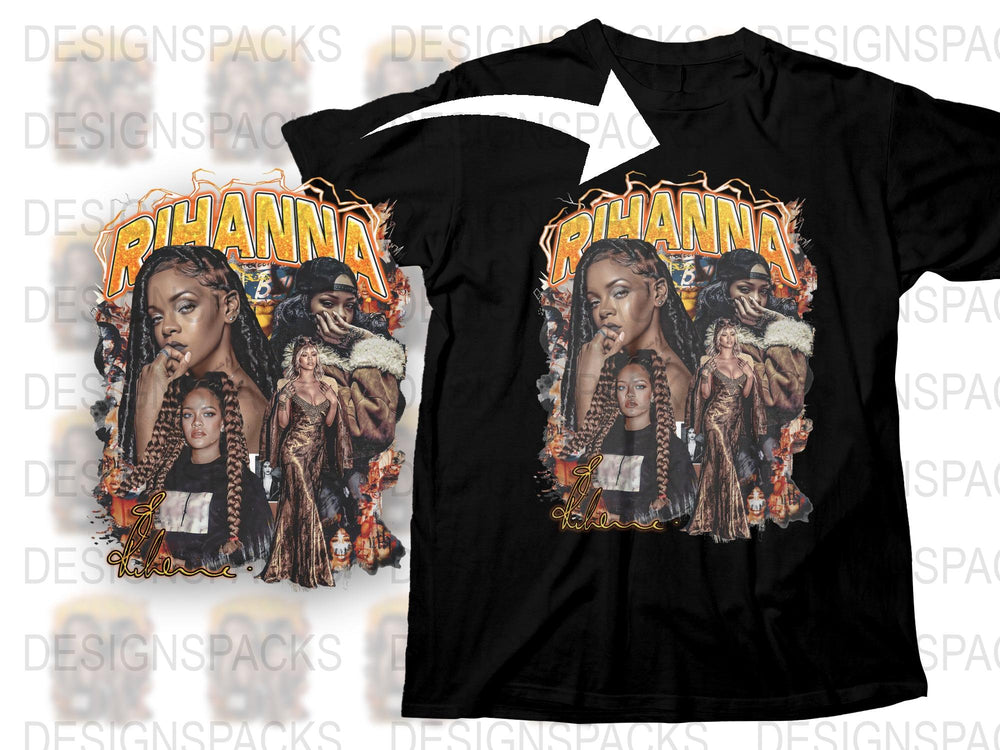 Rihanna Graphic T-Shirt, Vintage Style Pop Icon Music Tee, Black Unisex Shirt with Celebrity Print