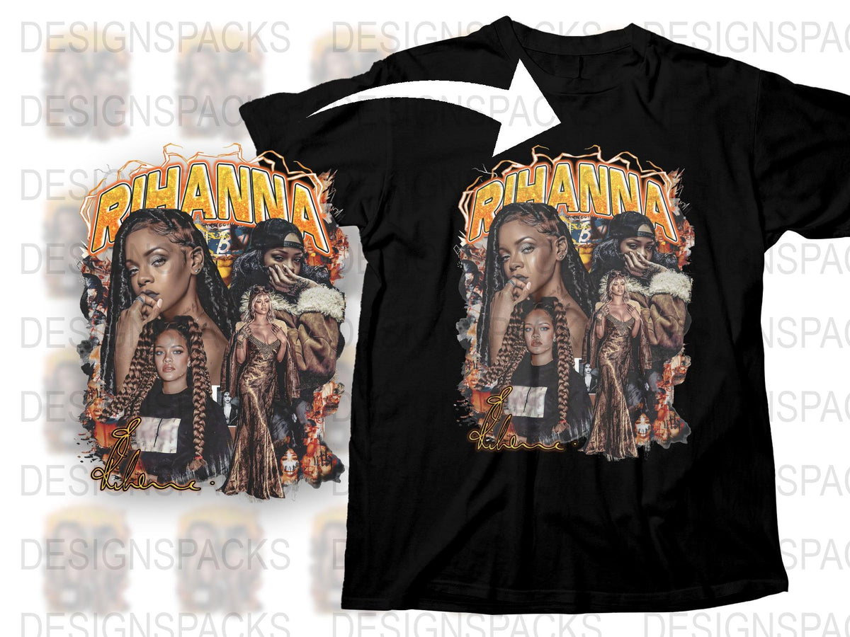 Rihanna Graphic T-Shirt, Vintage Style Pop Icon Music Tee, Black Unisex Shirt with Celebrity Print