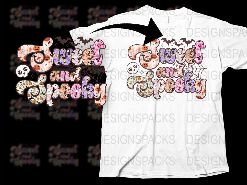 Sweet and Spooky Halloween T-Shirt, Cute Ghosts and Bats, Kids and Adult Sizes, Fall Festive Apparel