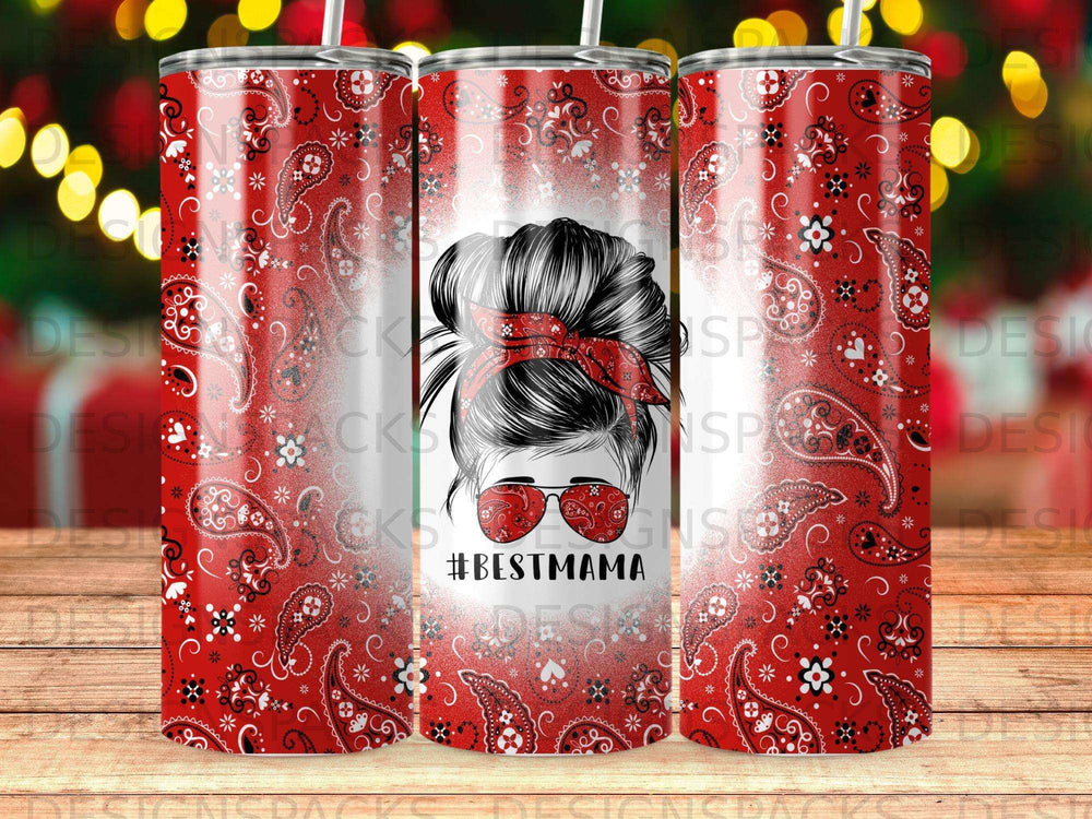 Red bandana pattern tumbler with a woman's silhouette and "#BESTMAMA".