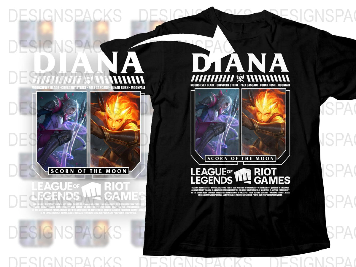 League of Legends Diana T-Shirt, Scorn of the Moon Graphic Tee, Riot Games Merchandise, Unisex Black Shirt