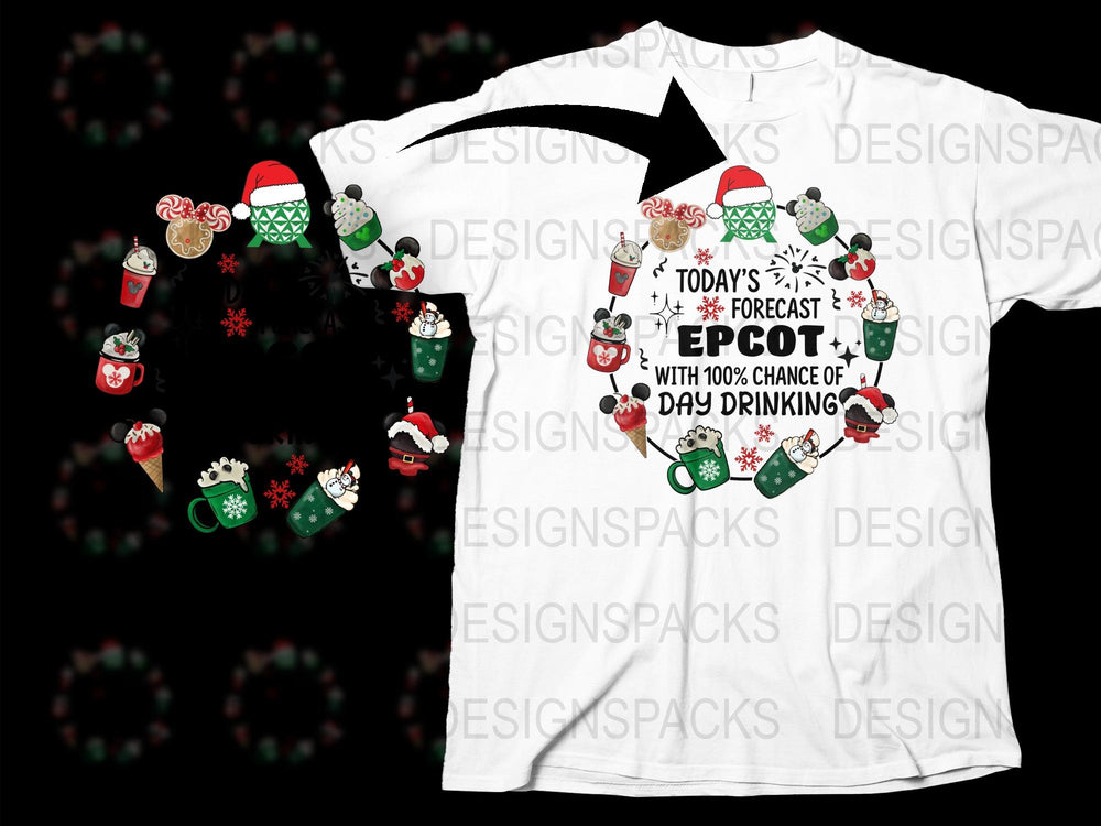 Disney Epcot Christmas T-Shirt, Holiday Drinking Around the World Tee, Unisex Adult Clothing