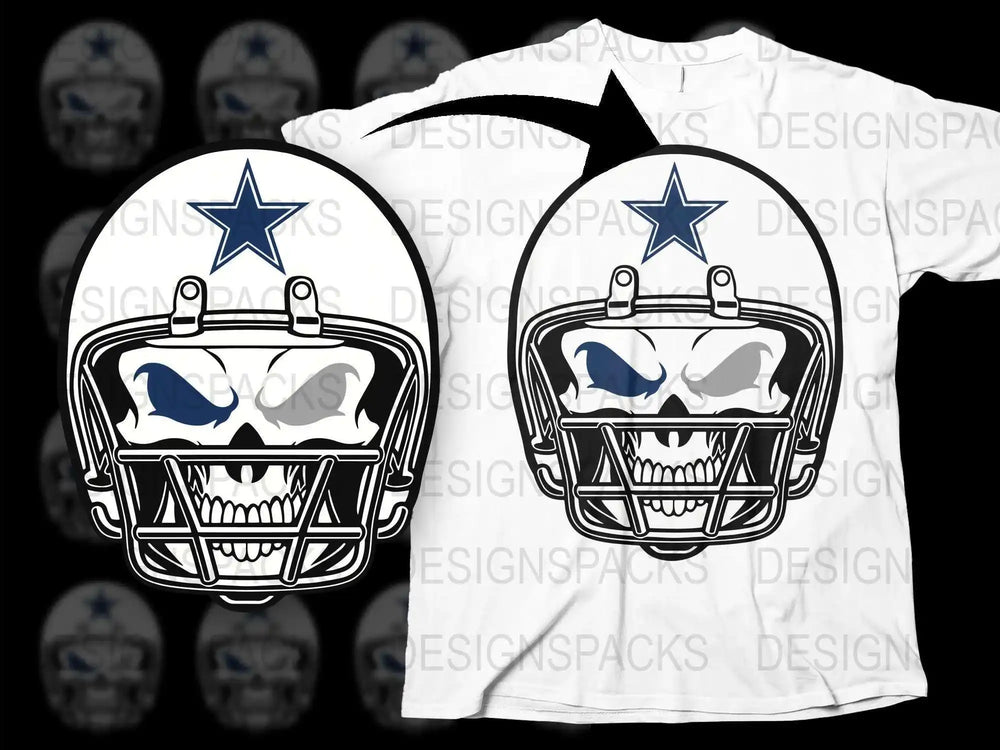 Dallas Football Skull Helmet Graphic T-Shirt, Texas Star Sports Fan Tee, Men's White Casual Shirt