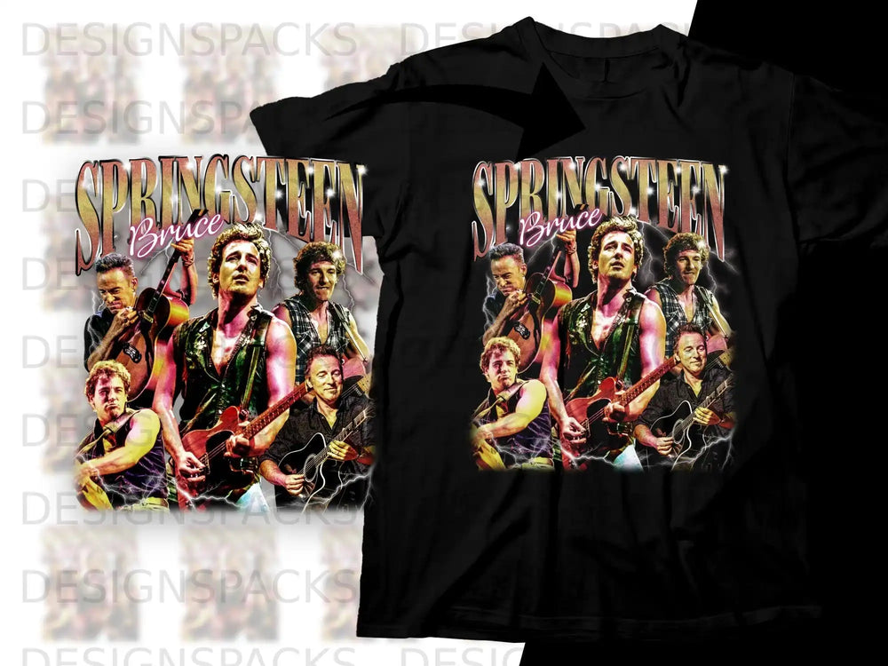 Bruce Springsteen graphic t-shirt with collage of band members playing guitars.