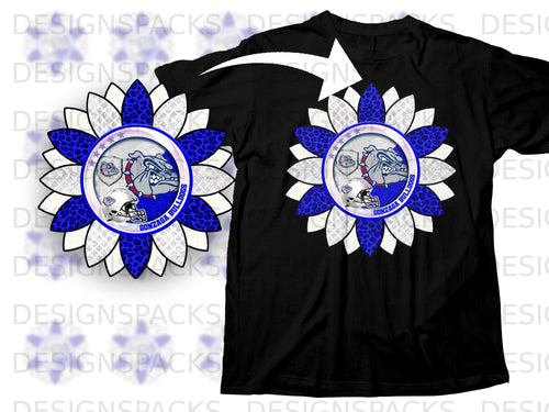 Black t-shirt with Gonzaga Bulldogs sunflower logo featuring a bulldog and football helmet.