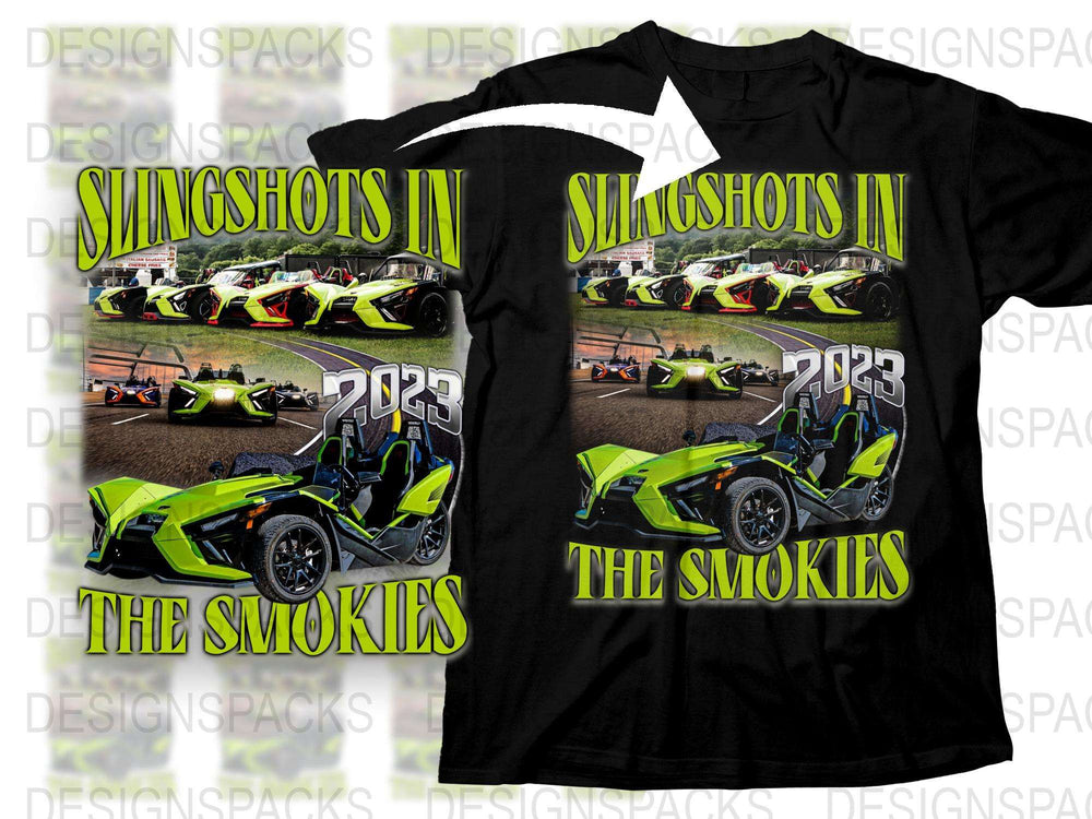 Slingshots in the Smokies 2023 T-Shirt, Racing Event Tee, Green and Black Graphic Shirt for Car Enthusiasts