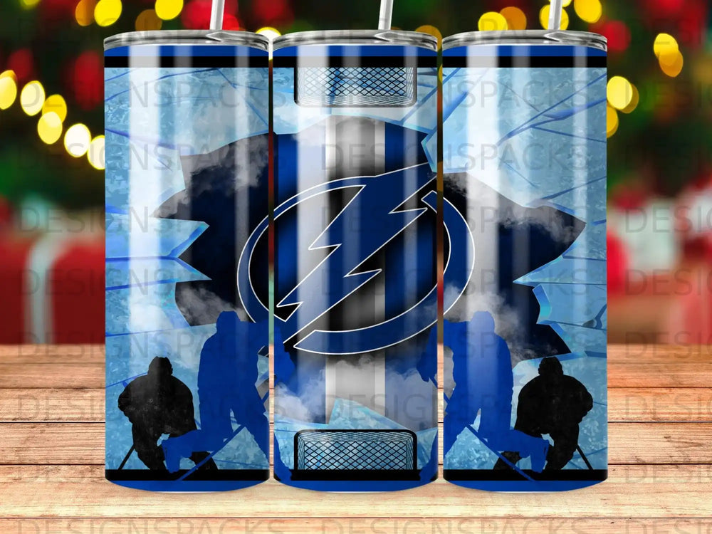 Tampa Bay Lightning logo on a hockey player silhouette tumbler design.