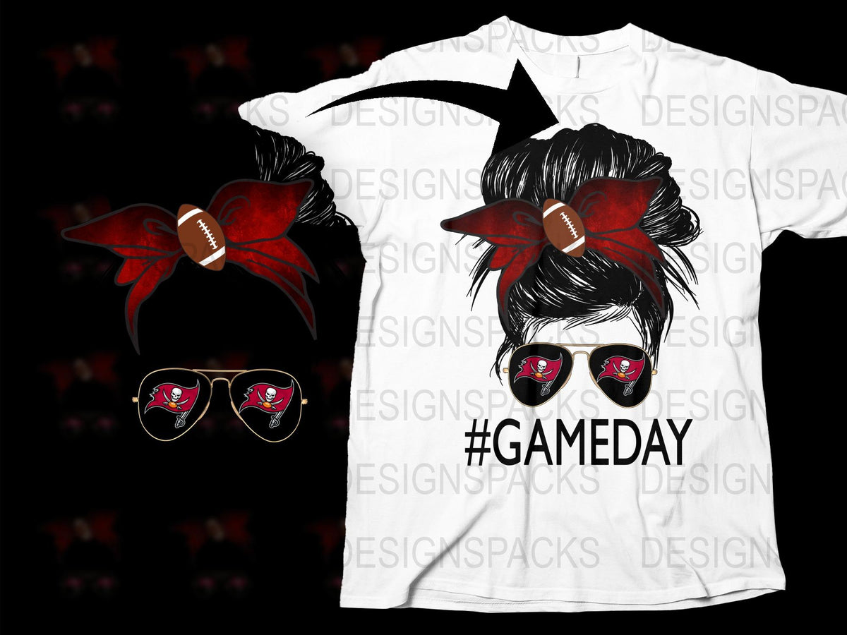 Gameday T-Shirt Women's Football Theme Graphic Tee with Matching Accessories Red Black Bow