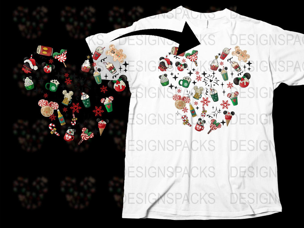 Festive Holiday T-Shirt with Christmas Graphics, Unisex Xmas Tee, Santa and Reindeer Design