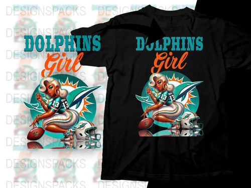 Dolphins Girl T-Shirt, Vintage Retro Sports Fan Tee, Miami Football Graphic Design, Unique Women's Apparel