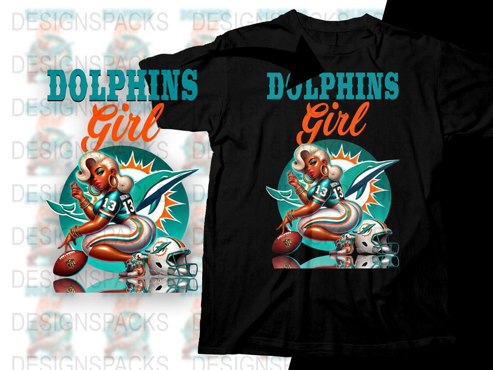 Dolphins Girl T-Shirt, Vintage Retro Sports Fan Tee, Miami Football Graphic Design, Unique Women's Apparel