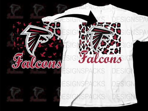 Atlanta Falcons T-Shirt, Stylish Leopard Print Design, Red and Black Sports Fan Apparel, Trendy Football Theme Tee