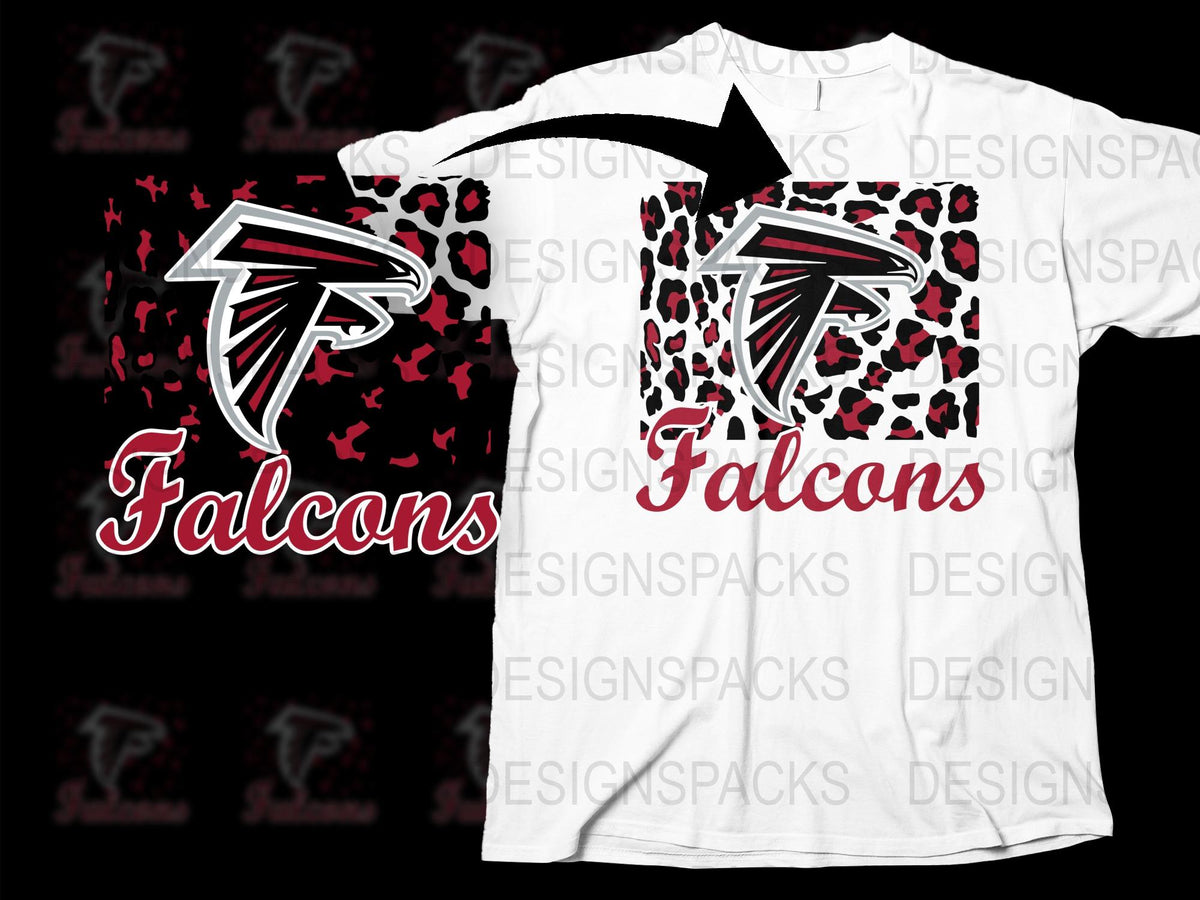 Atlanta Falcons T-Shirt, Stylish Leopard Print Design, Red and Black Sports Fan Apparel, Trendy Football Theme Tee