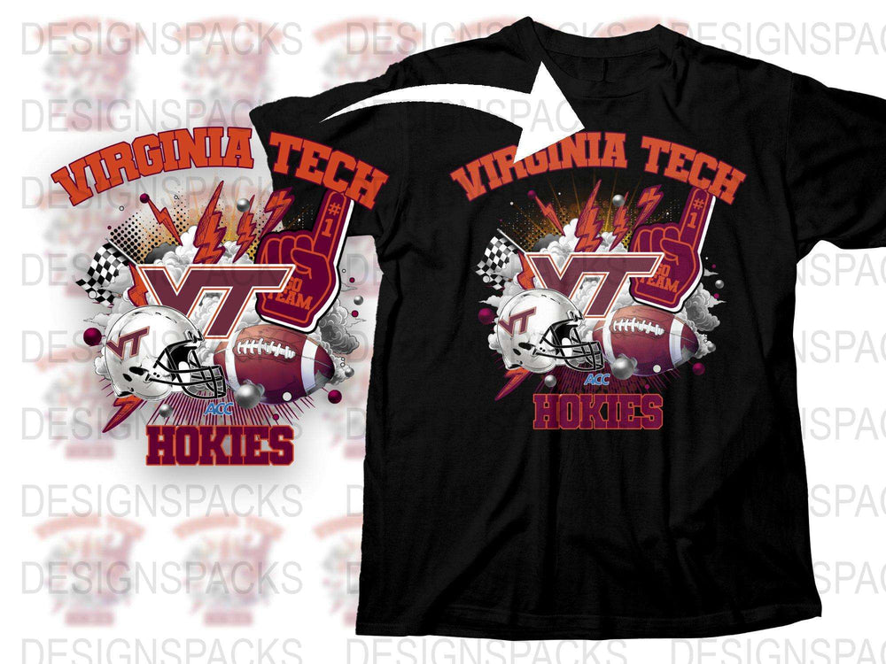 Virginia Tech Hokies Football T-Shirt, Maroon and Orange, College Sports Apparel, Fan Gear