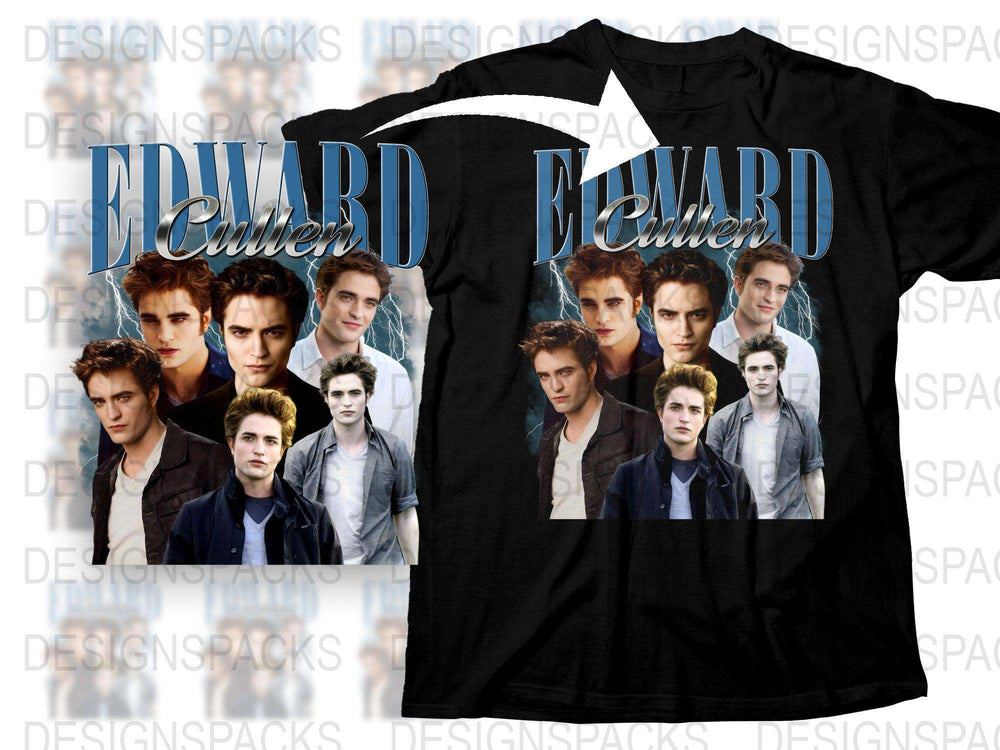 Edward Cullen Twilight Saga Inspired Graphic T-Shirt, Movie Fan Merchandise, Vampire Fantasy, Multiple Poses Black Tee