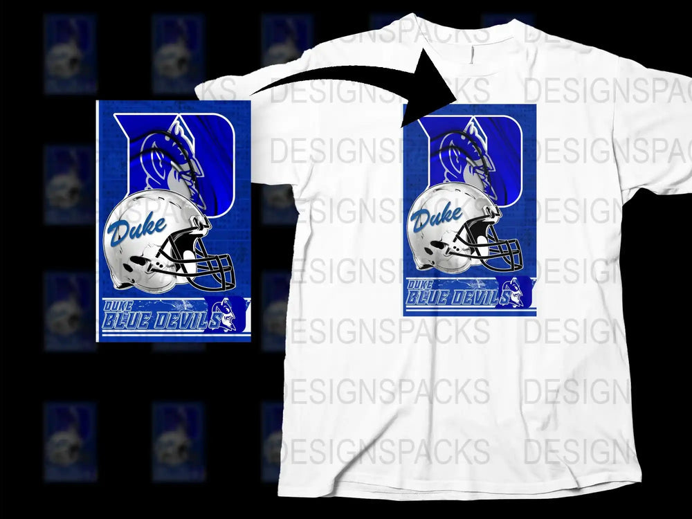 Duke Blue Devils Helmet Graphic T-Shirt, Collegiate Football Fan Apparel, White Cotton Tee