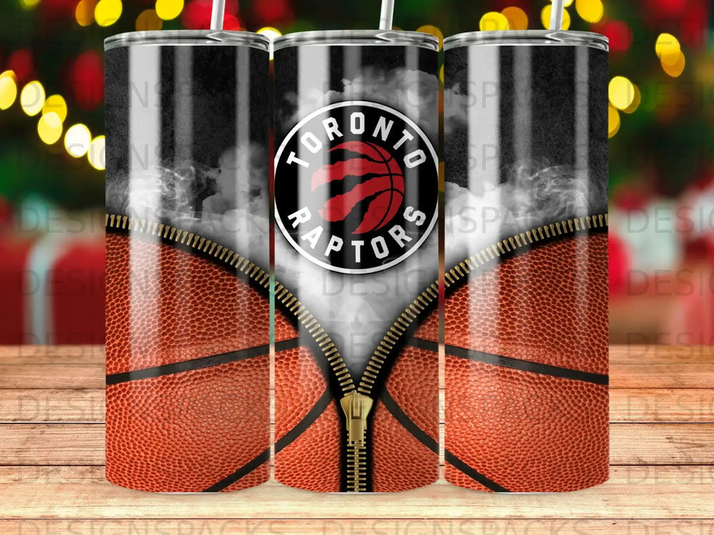 Toronto Raptors basketball tumbler with a zipper design.