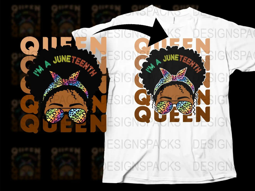 Juneteenth Queen T-Shirt, Leopard Print Glasses, African American Pride, Cultural Celebration Tee