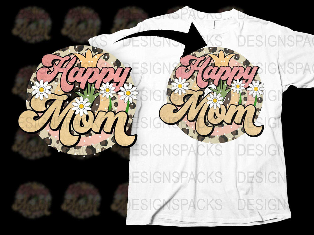Happy Mom Floral T-Shirt, Cute Mother’s Day Gift, Camouflage Design, Women’s Fashion Top, Spring Flowers Tee