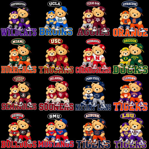 65 College Football NCAA Teams Teddy Bear Dad & Son Designs Bundle PNG