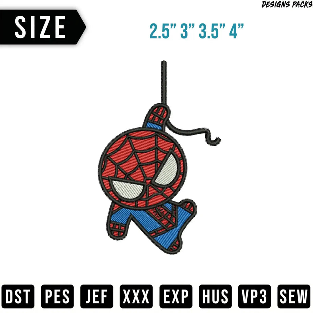 Embroidered Spider-Man icon with size options.