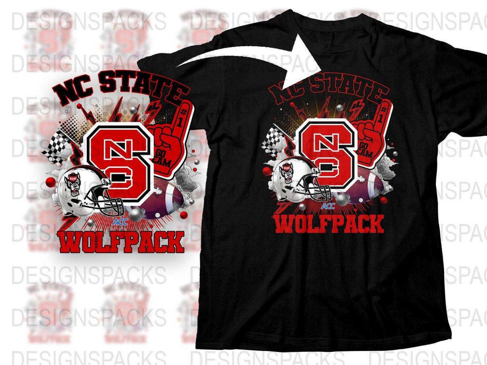 NC State Wolfpack Football Graphic T-Shirt, College Sports Tee, Fan Apparel, Black and Red, Unisex