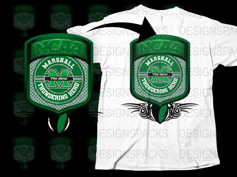 Marshall University Thundering Herd Logo T-Shirt, NCAA Sports Fan Apparel, Green and White Tee