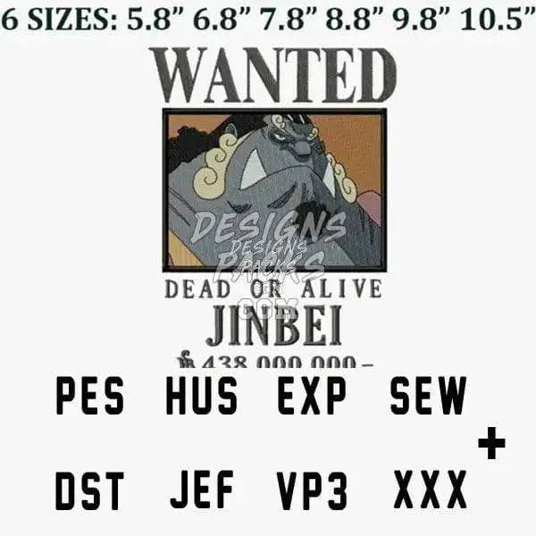 Jinbei Wanted One Piece Anime Embroidery Design
