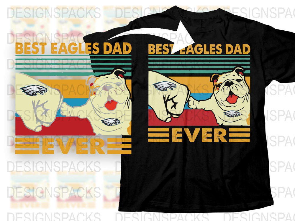 Best Eagles Dad Ever T-Shirt, Funny Bulldog Graphic Tee, Retro Stripes, Fathers Day Gift