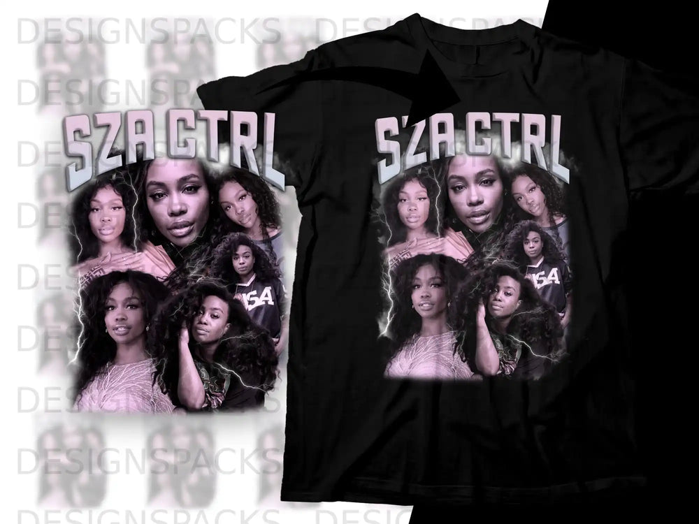 Black t-shirt with SZA CTRL graphic featuring artist's photos.
