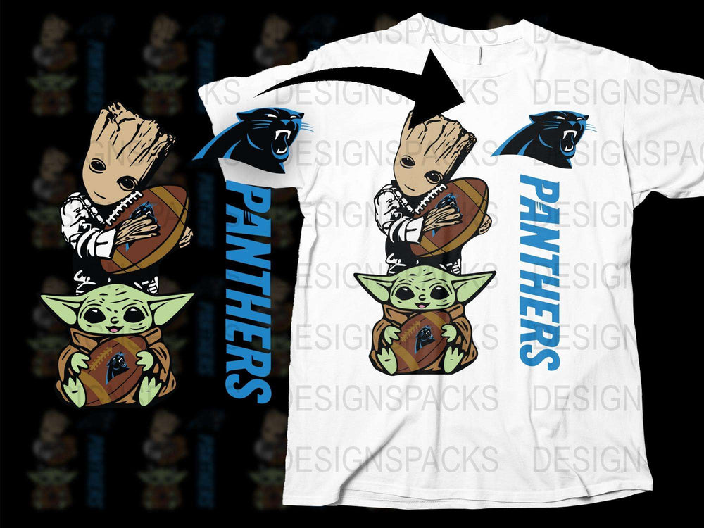 Comic Style Guardians Character Baby Alien Graphic T-Shirt, Fantasy Space Theme Tee, Panthers Bold Text Design Shirt