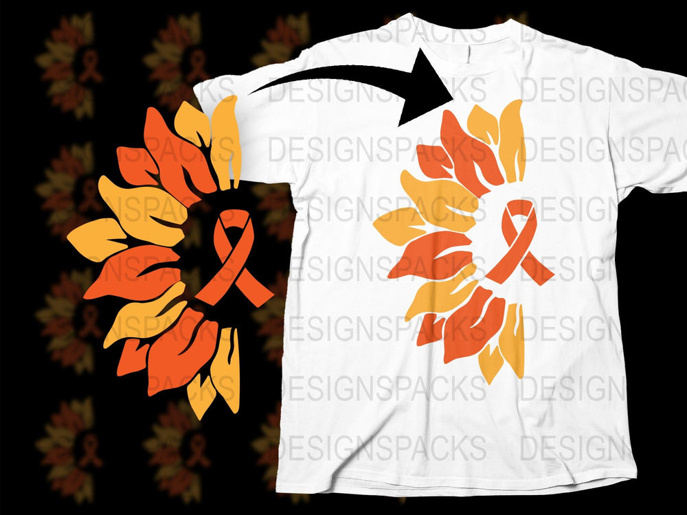 Autumn Leaves and Orange Ribbon Awareness T-Shirt, Fall Inspired Cancer Support Tee
