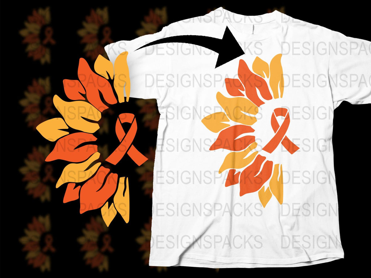 Autumn Leaves and Orange Ribbon Awareness T-Shirt, Fall Inspired Cancer Support Tee