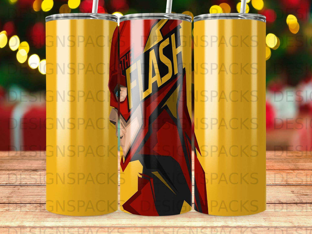 The Flash logo on a tumbler with a repeating pattern.