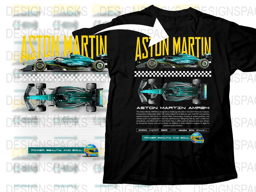 Aston Martin F1 Racing Team T-Shirt, Black Graphic Tee, Motorsport Apparel, Car Enthusiast Gift, Grand Prix Merchandise
