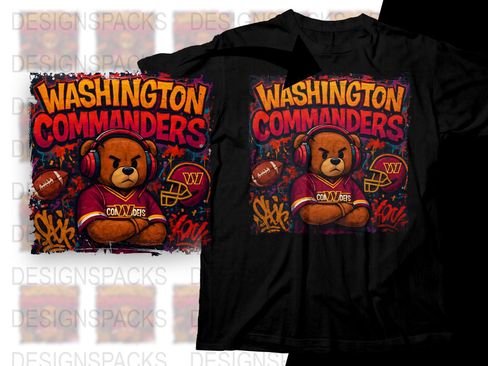 Washington Commanders Teddy Bear Graphic T-Shirt, Football Team Fan Apparel, Casual Sports Tee