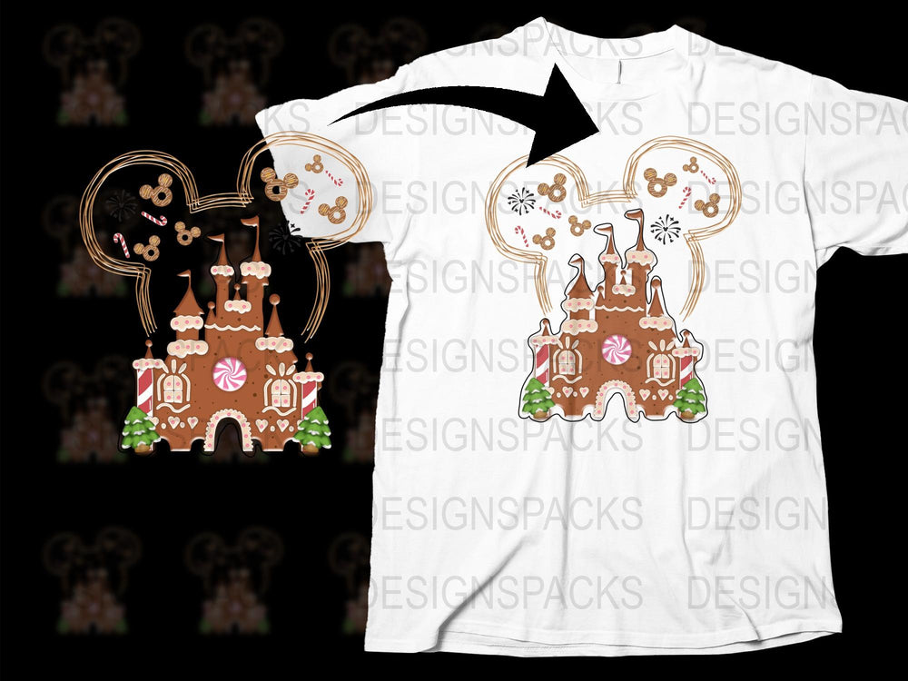 Gingerbread Castle T-Shirt, Cute Christmas Holiday Graphic Tee, Kids and Adults Sizes Available