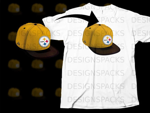 Yellow Steelers Hat on White T-Shirt Design Apparel