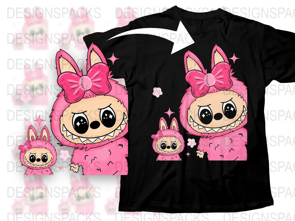 Cute Pink Monster Cartoon T-Shirt, Funny Girls Graphic Tee, Kawaii Character Kids Top, Unique Gift Idea for Children