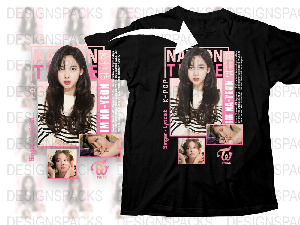 K-Pop Fan T-Shirt, TWICE Nayeon Inspired Graphic Tee, Pink Black Pop Culture Shirt, Trendy Music Apparel, Gift for Teens