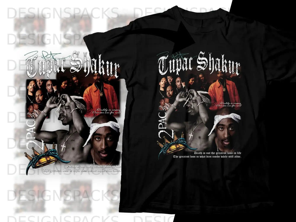 Tupac Shakur t-shirt with portrait, crown, and quote.