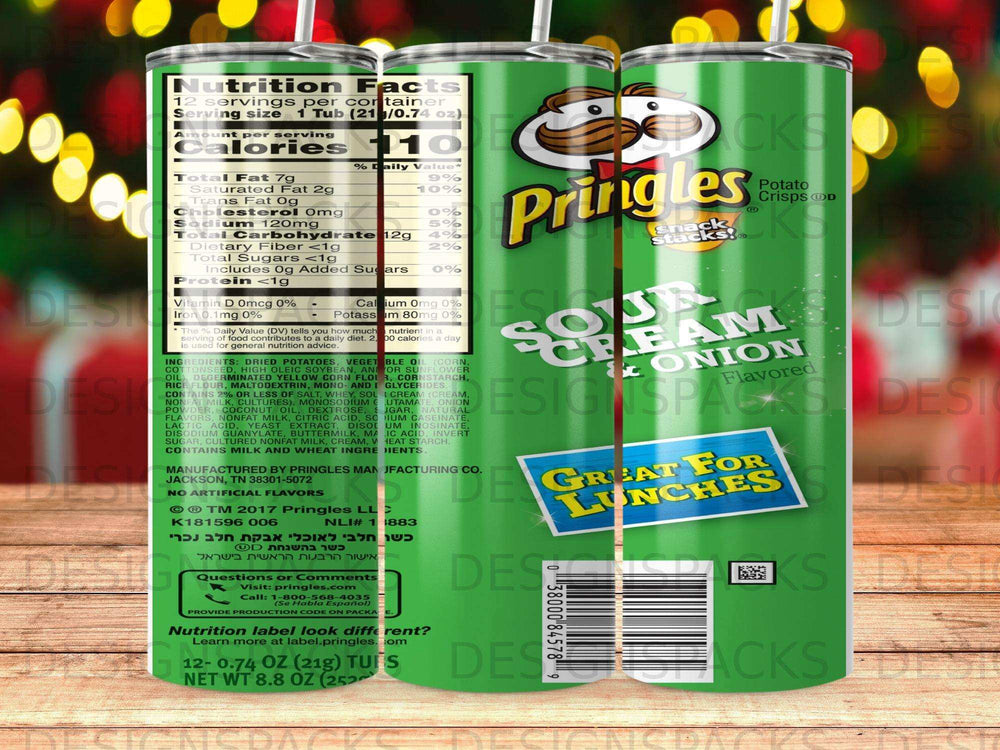 Pringles Sour Cream & Onion flavored potato crisps, 12 tubs.