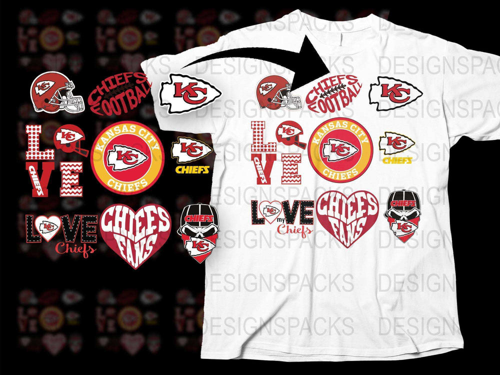 Kansas City Chiefs Football Fan Gear T-Shirt Decals Stickers Bundle Pack