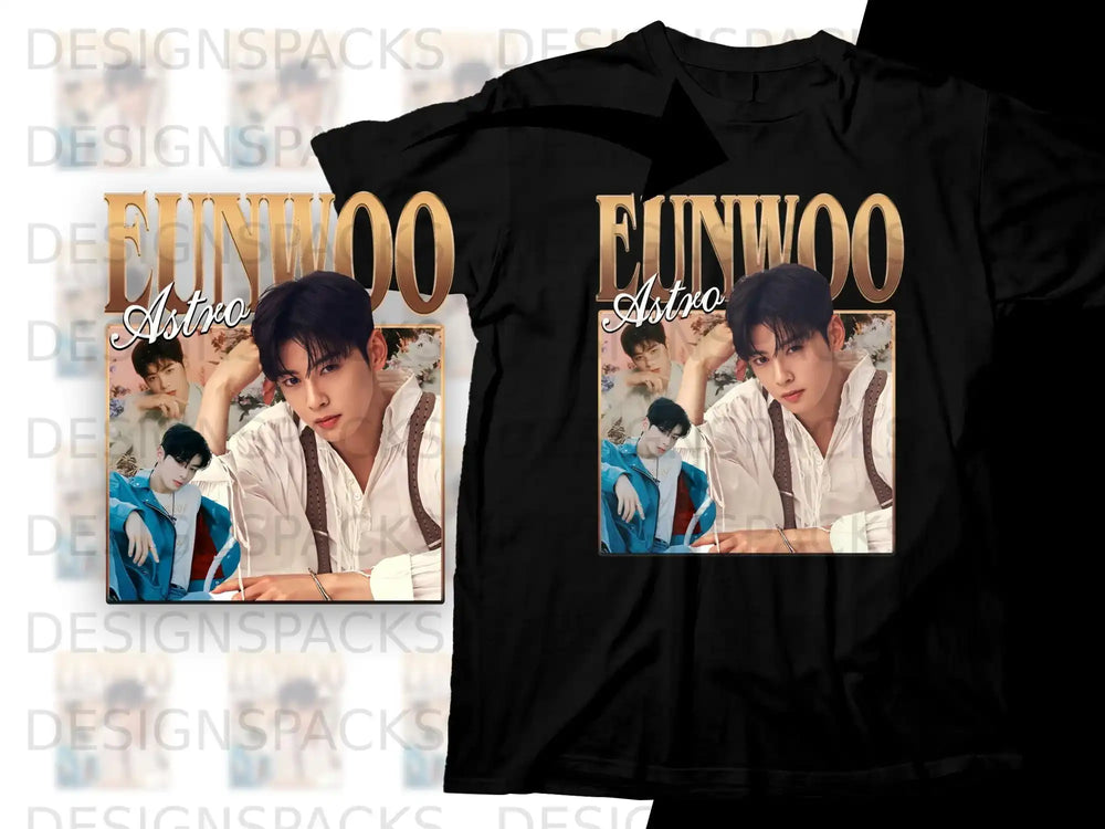 Black t-shirt featuring a collage of Cha Eunwoo from Astro.